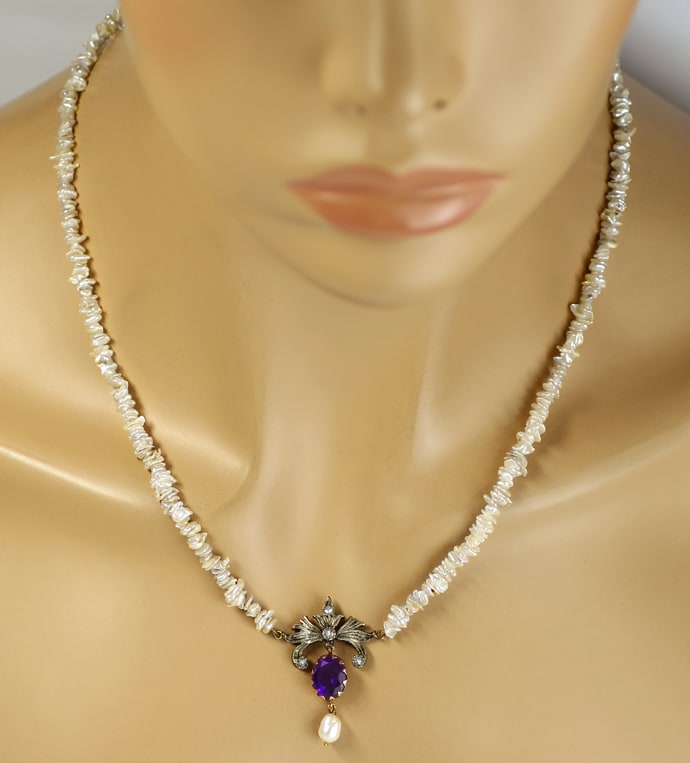 Foto 5 - Amethyst Diamanten-Perlen Collier Silber Gold, S2332