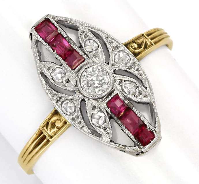 Foto 2 - Art Deco Schiffchen Ring Top Rubine Diamanten, S2970